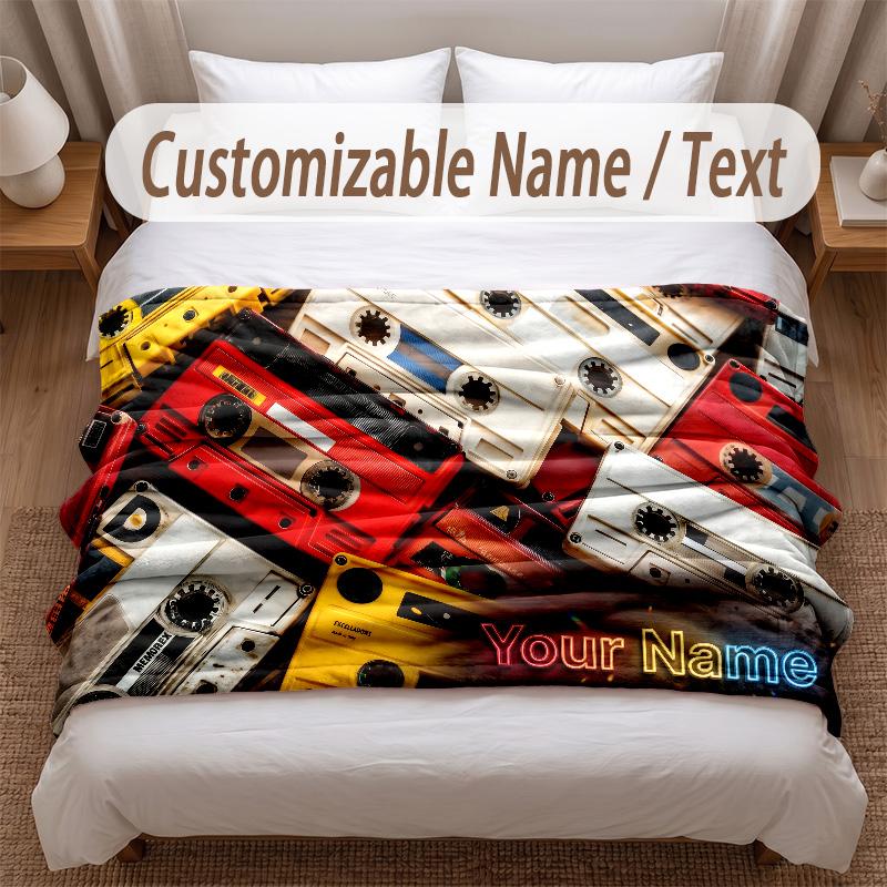 Music General Theme Soft Blanket Personalized Custom Name Text Print Warm Blanket Home Sofa Bedroom Decor
