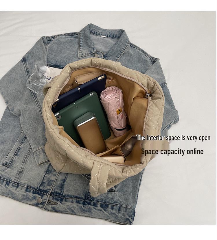Large Diamond Lattice Cotton Padded Women's Tote – Autumn/Winter Casual Fashion Handbag