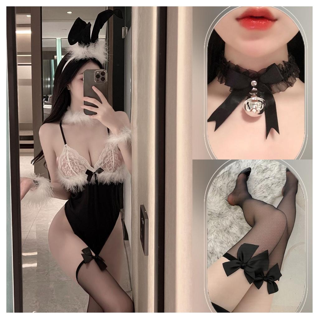 Sexy Lace Plush Bunny Lingerie Onesie Teasing Uniform Seduction Passion Open Suit