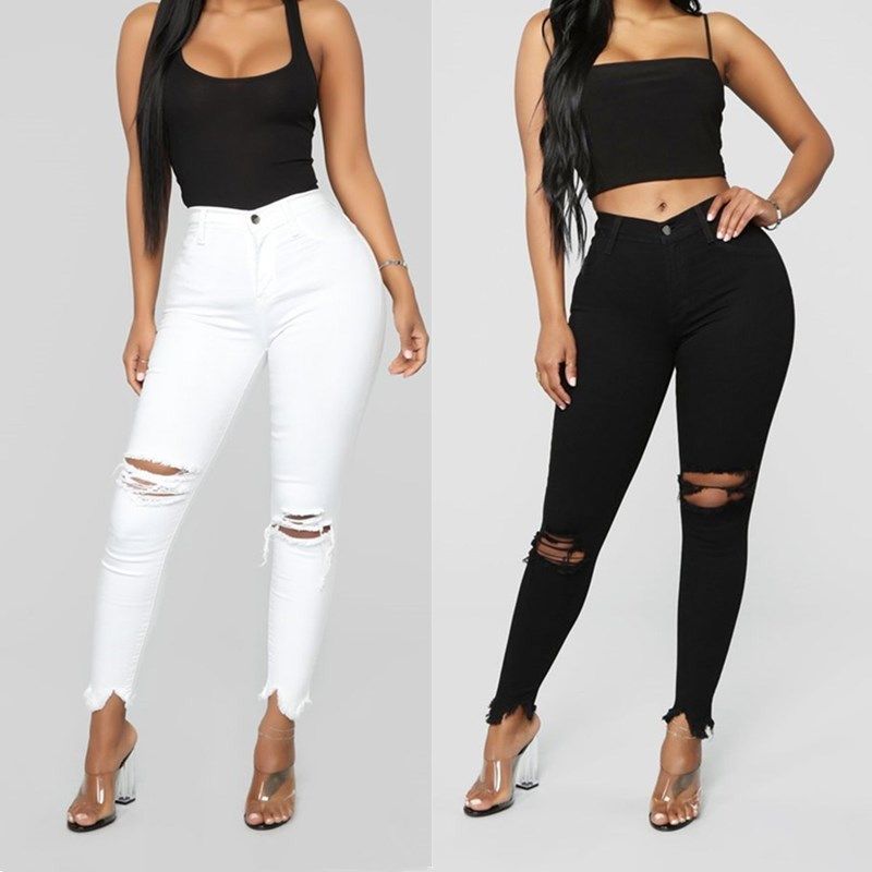 2024 Fashion Tall Waist Ripped Jeans for Women Elastic Pants