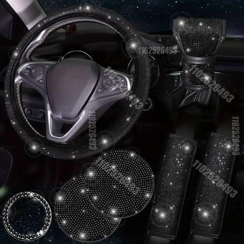 Full Drill Car Steering Wheel Cover Airbag Cover Cup Mat One Touch Start Button Automobile Safety Belt Accessories Shoulder Prot