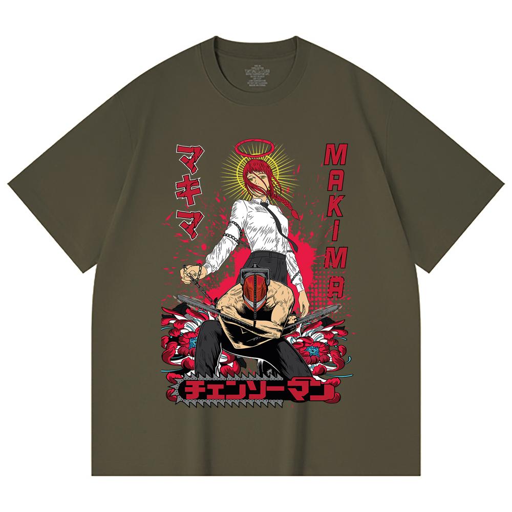 230 Gsm 100% Cotton Chainsaw Man V23 Denji Makima Print Unisex Heavy Cotton T Shirt