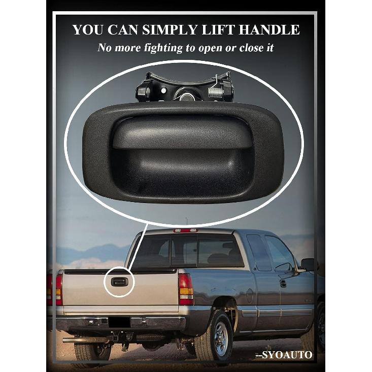 SYOAUTO Tailgate Handle Bezel Trim Fits For 1999-2007 Chevy Silverado GMC Sierra 1500 2500 3500 Black Textured Replaces# 15228539, 15228540,