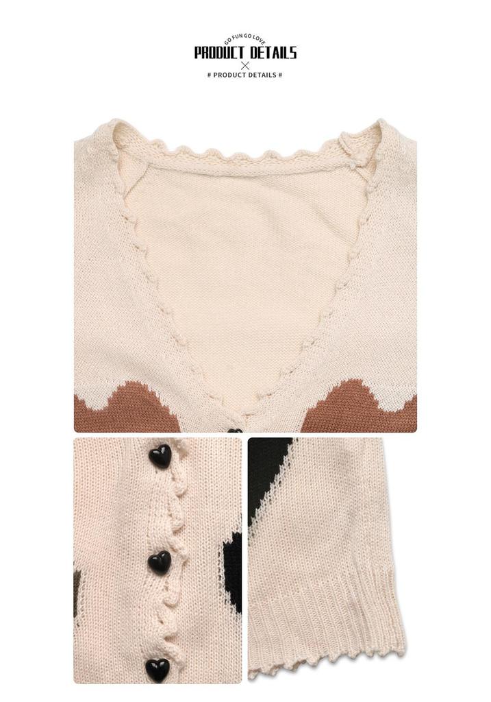 2026 Autumn/Winter Women's Cute Heart V-Neck Loose Knit Cardigan Sweater