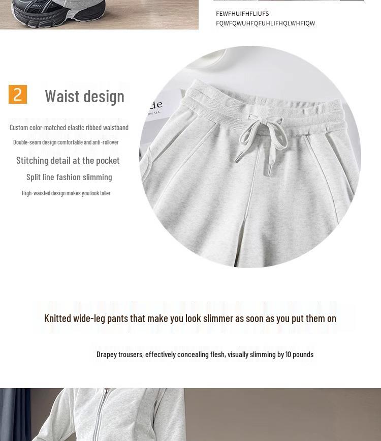 Gray Fleece-Lined Wide Leg Sweatpants for Women - Petite Fit, Winter Casual 2024