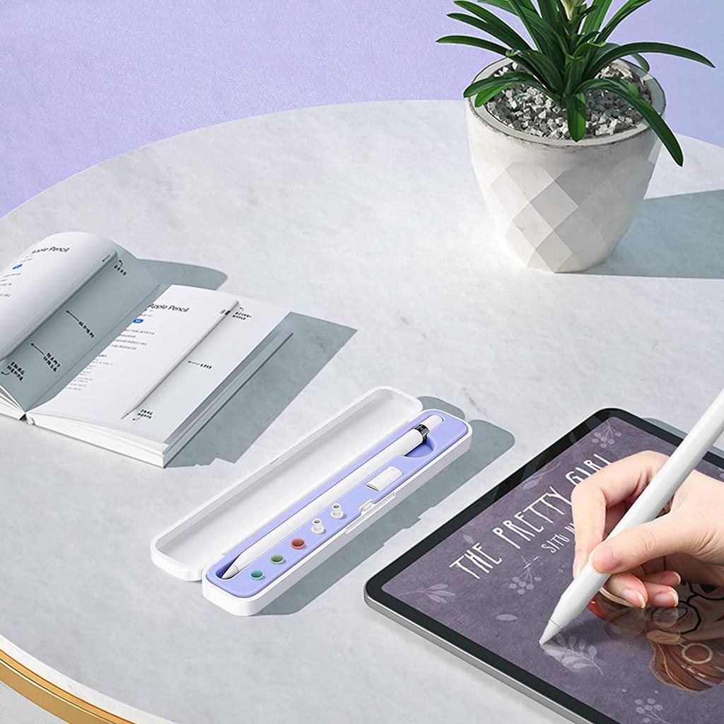 White Silicone Carrying Pencil Case with Accessory Holder Compatible with Apple Pencil 1st and 2nd Generation Box Style