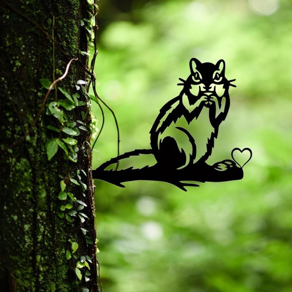 1pc Black Metal Squirrel Outdoor Yard Decor - Silhouette Animal for Garden, Tree Branch