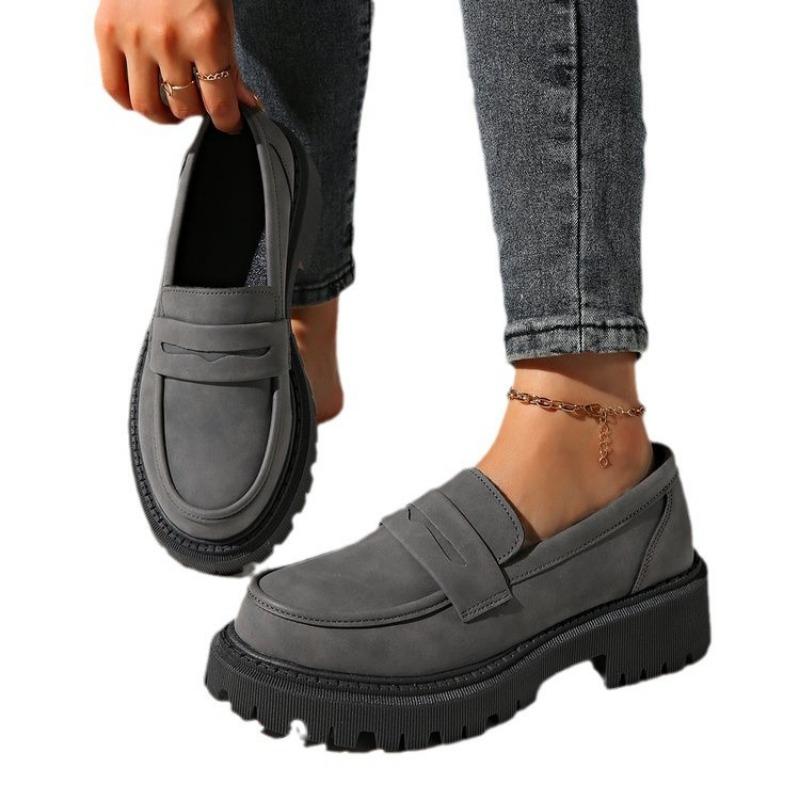 Spring New One-pedal Small Leather Shoes Women's Retro Platform Casual Versatile Single Shoes