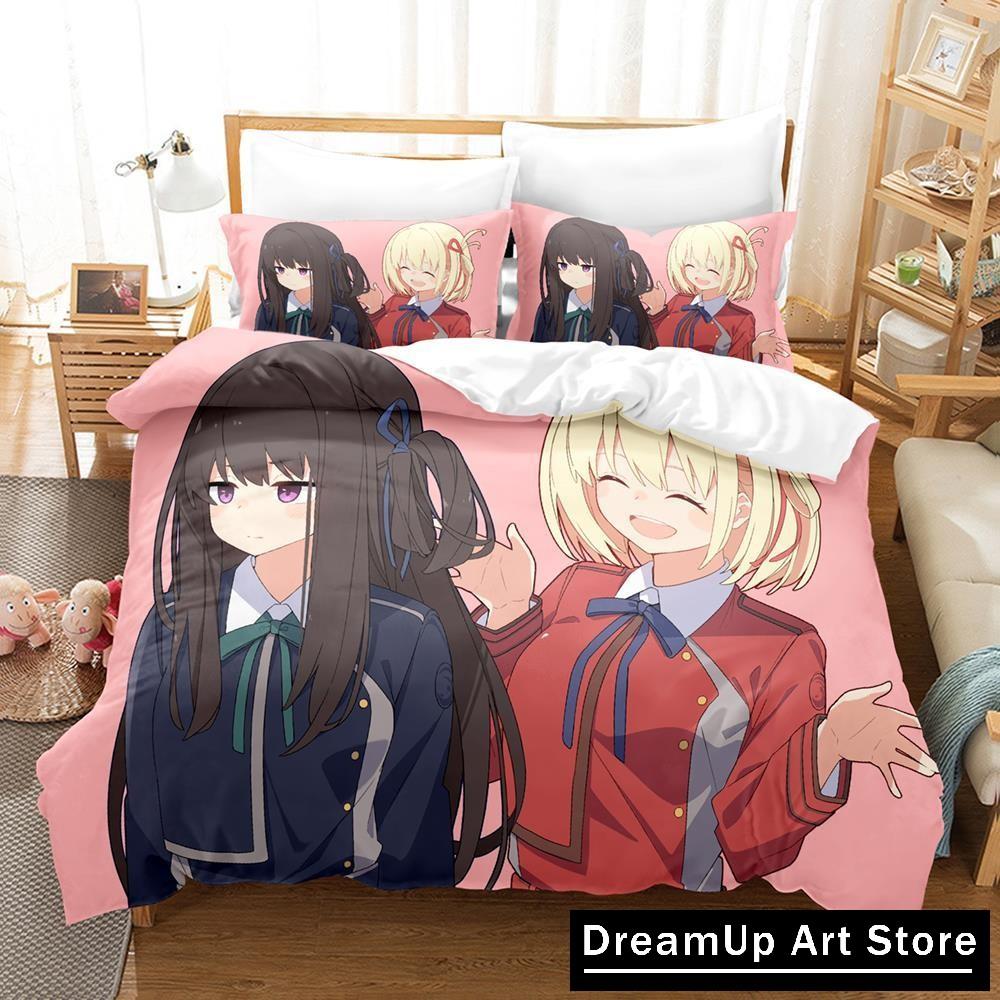 3D-Druck Mode Anime Lycoris Recoil Bettwäsche Set Jungen Mädchen Twin Queen Full Size Bettbezug Kissenbezug Bett Erwachsene Schlafzimmer