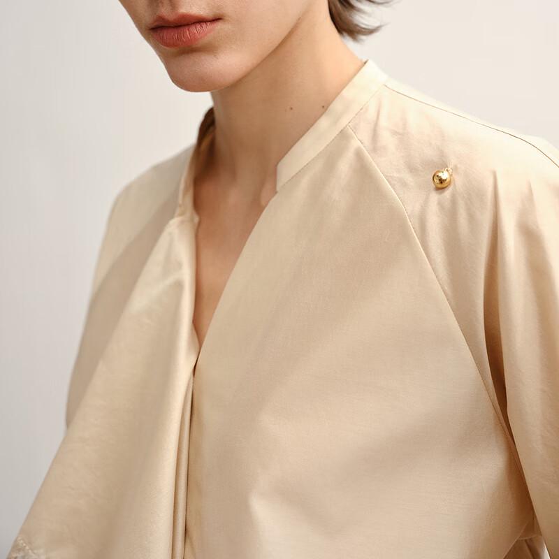 LESS 2025 Autumn Stand Collar Three-Quarter Sleeve Shirt