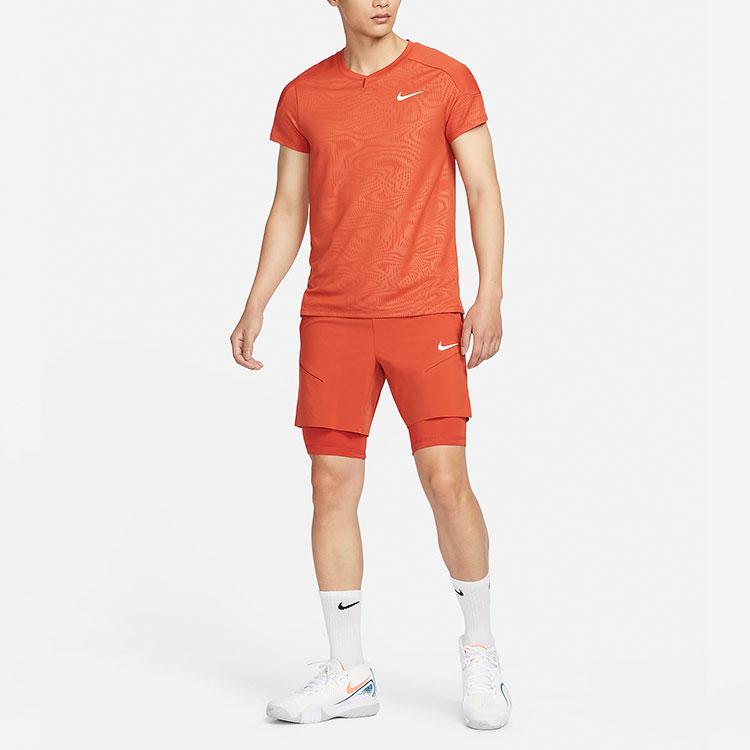 Nike Court Slam Printed Logo Crew Neck Short Sleeve T-Shirt Men tops Rust FD5263-811