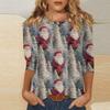 Women's fashionable casual three quarter sleeve Christmas printed round neck top