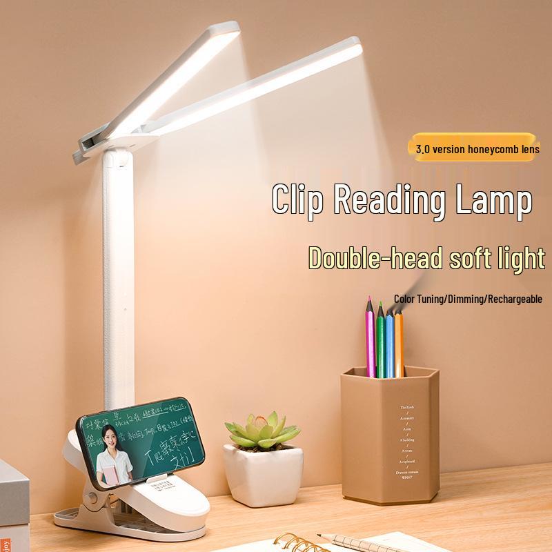 Rechargeable LED Desk Lamp with Eye Protection, Clip-On for Children's Bedroom or Dormitory.