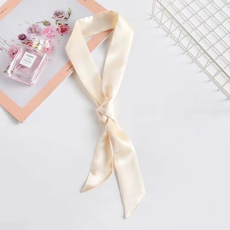 4X100cm Women Narrow Short Scarf 100x4cm Solid Color Chiffon Silk Rubber Black Bag Ribbon Headbands Choker Wristband Streamer