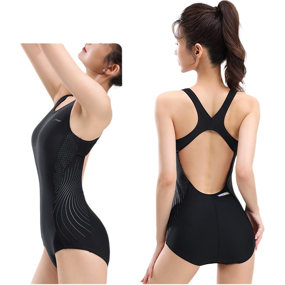 Li-Ning High Elastic Breathable Quick-Drying Durable One-Piece Swimsuit Women Swimsuit Black LNYW017-1