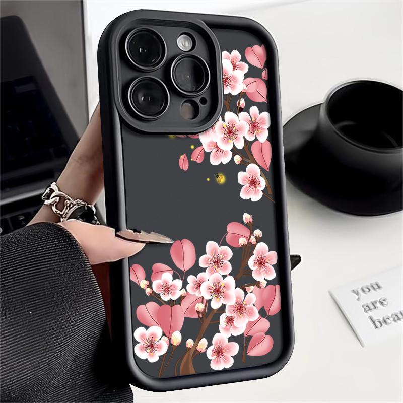 Für iPhone 16 Pro Max 15 Pro 14 Plus 13 12 11 XS 8 7 Telefonhülle Rosa Blumendruck Matte Stoßfeste Linsenschutz TPU Weiche Stoßstangenabdeckung