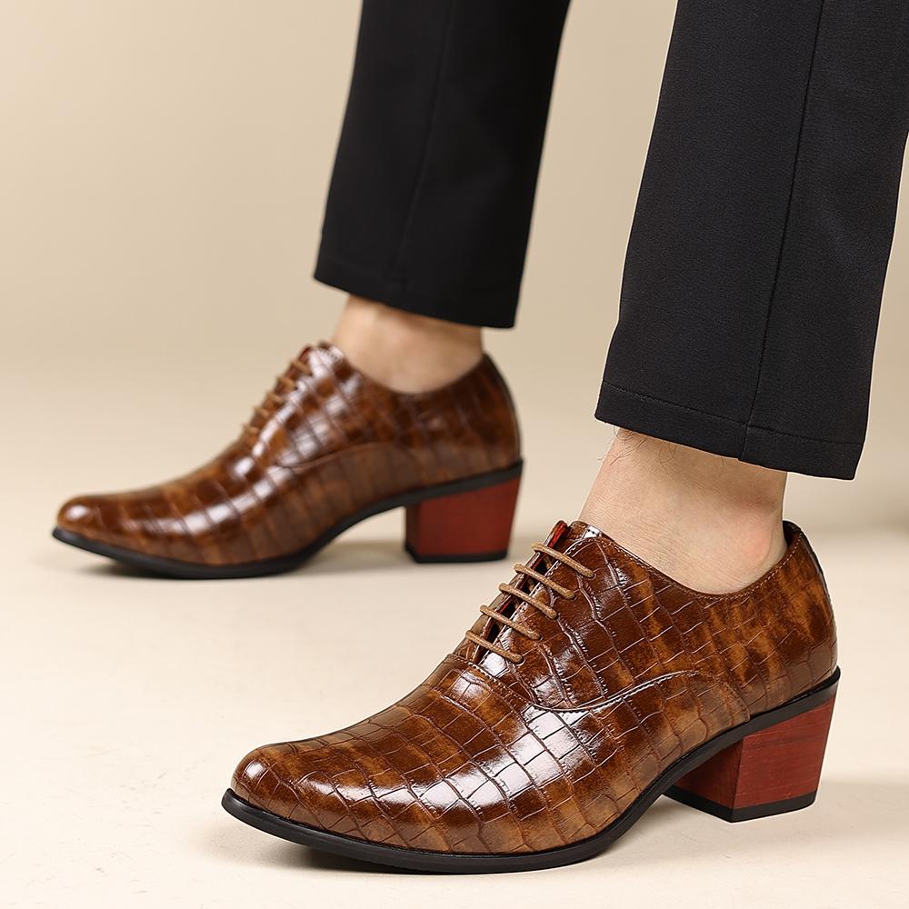 2026 Fashionable Casual Leather Shoes with Height Increase for Men's Checkered High Heels