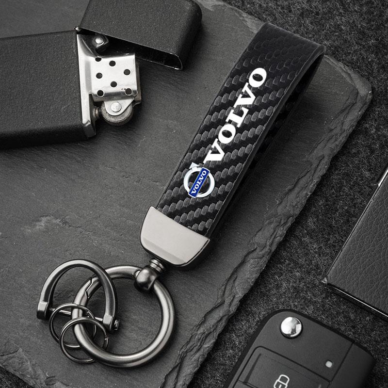 Car Carbon Leather Keychain Car Logo Key Ring Accessories For Volvo XC90 XC60 V50 S60 V70 V60 V40 S90 Olestar AWD XC40 S80 T6 V