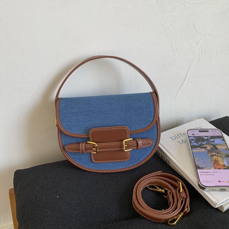 Premium texture bag saddle bag niche denim splicing handbag bag new casual versatile messenger bag