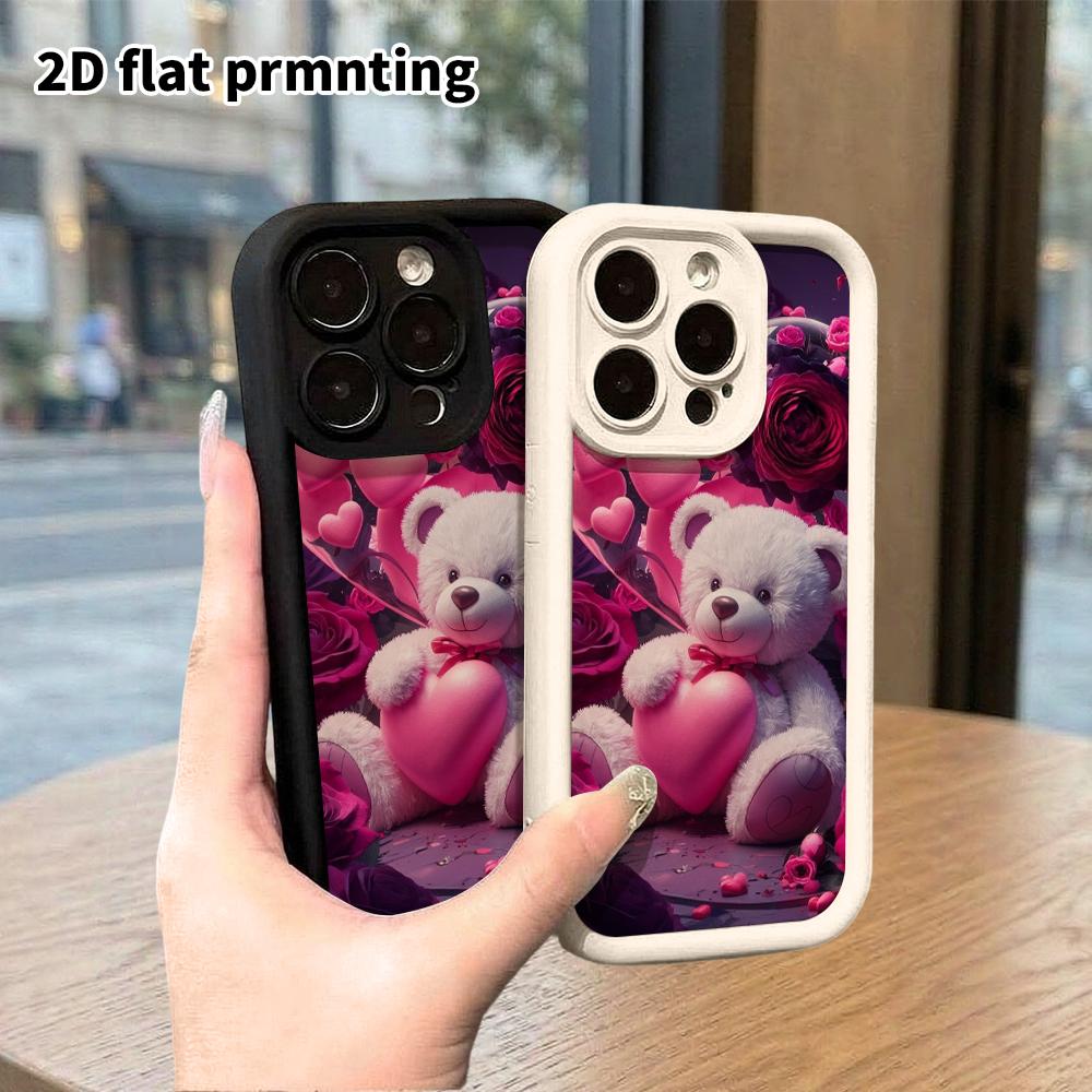 Phone Case: 2D Flat Design Suitable for iPhone 18 17 16 15 14 13 Pro Step Protection Case, Plush Little Bear, Christmas and Halloween Gift