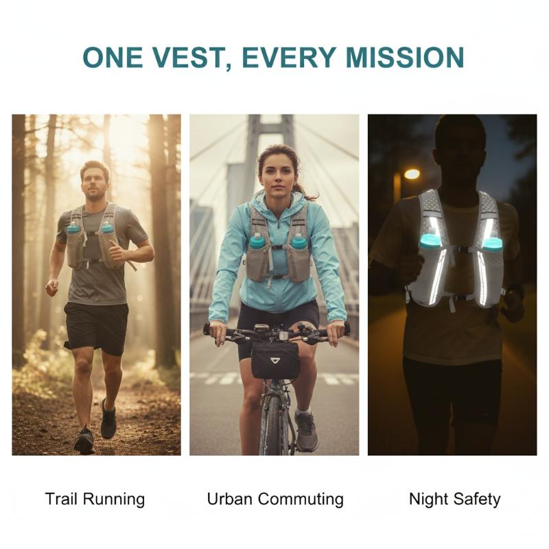 Reflective Running Hydration Vest with Water Bottle Storage for Night Safety and Long Distance Jogging