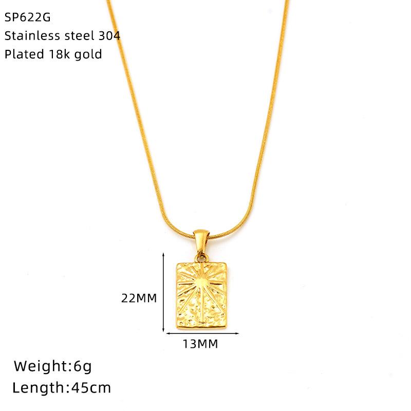 Retro Stainless Steel Tarot Sun Square Necklace Women'S High-End Titanium Steel Jewelry