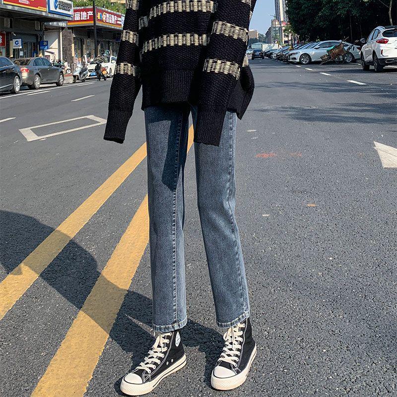 High-Waisted Slimming Velvet Straight-Leg Jeans for Women - Trendy Winter Cigarette Pants