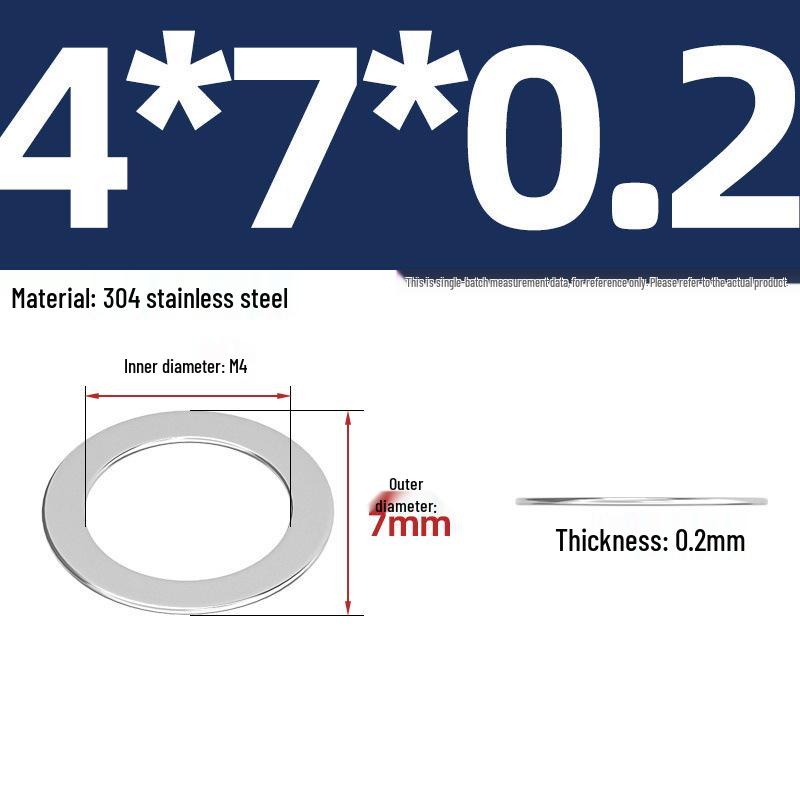 304 Stainless Steel Ultra-Thin Flat Washers - Available in Thickness: 0.1mm, 0.2mm, 0.3mm, 0.5mm