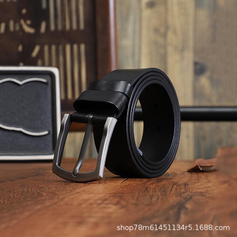 Italian Leather Men'S Casual Belt Jeans Pin Buckle Leather Simple Retro Style Belt