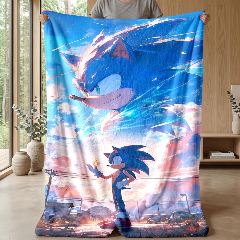 Sonic the Hedgehog Printed Flannel Blanket Skin Friendly Warm Decorative Throw for Indoor Couch Bed Daily Use