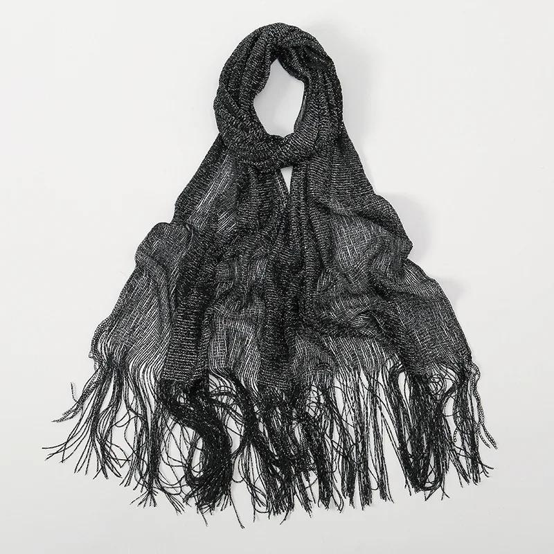 New Fashion Bright Silk Sunscreen Shawl Hijab Gold Silver Shiny Scarves For Women Lace Tassel Party Evening Dress Scarf