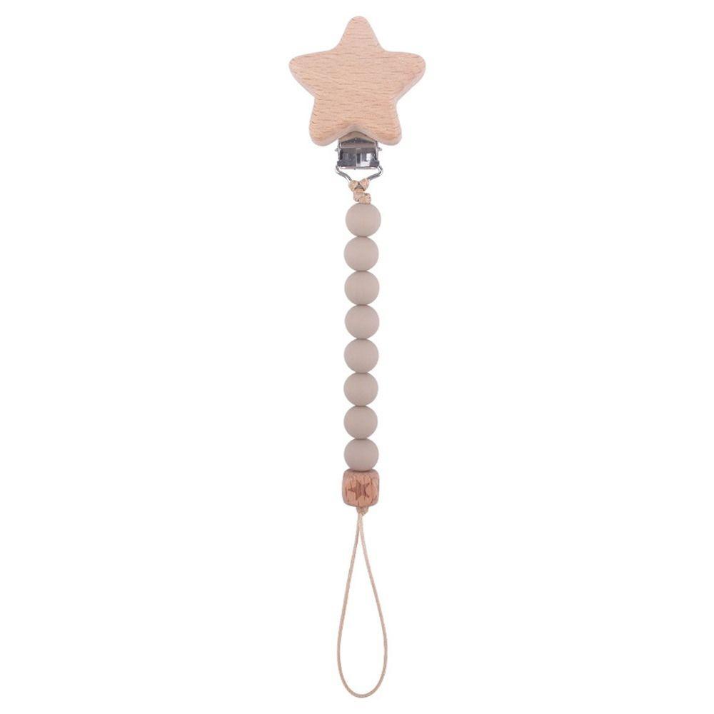 Silicone Food Grade Wooden Star Beads Baby Pacifier Chain Pacifier Clips Chains Molar Chain Lanyard