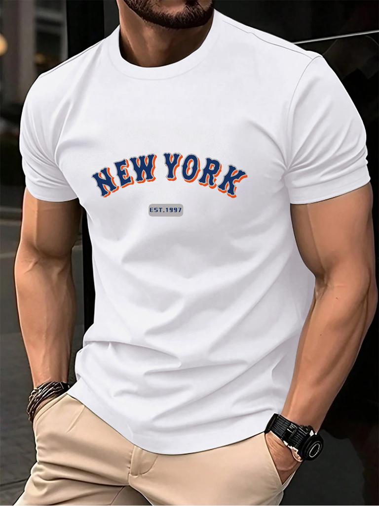 New York Letter Creative Print Cotton TShirts Men Summer Short Sleeve T Shirt Soft Oversized ONeck Tops Basic Male Clothes