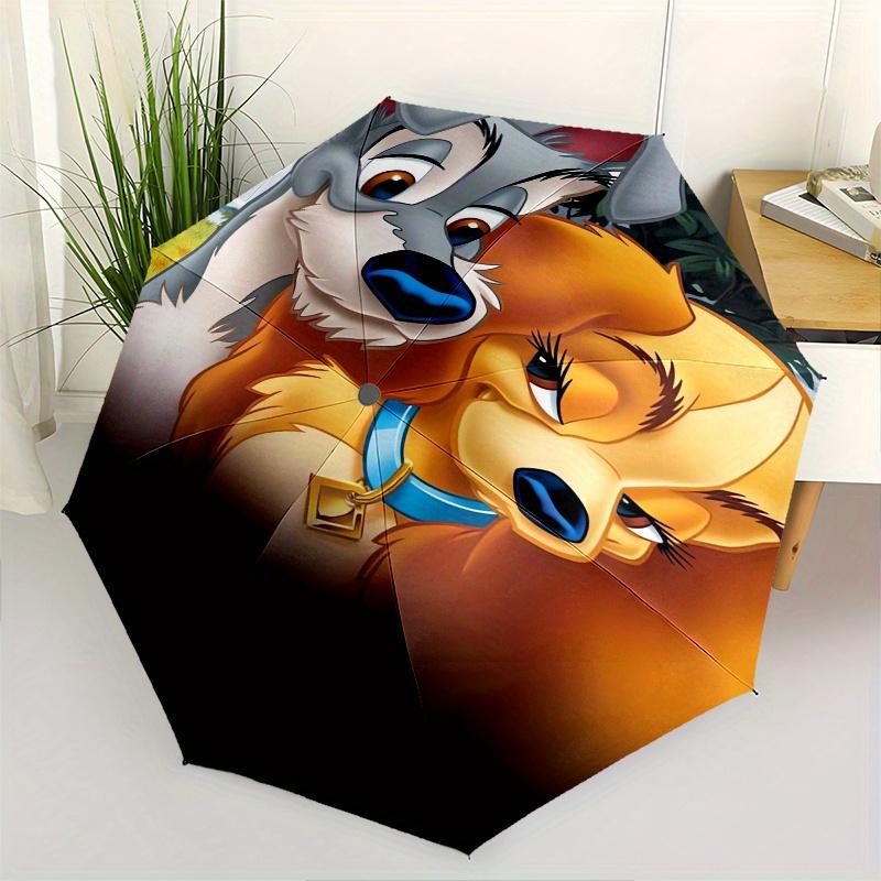 

Lady and the Tramp Themed Automatic opening and closing folding umbrella, 8-rib windproof, compact travel design, suitable for all occasion