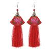 Embroidery fabric tassel earrings long retro flowers Yunnan Lijiang dance performance women's cheongsam earrings