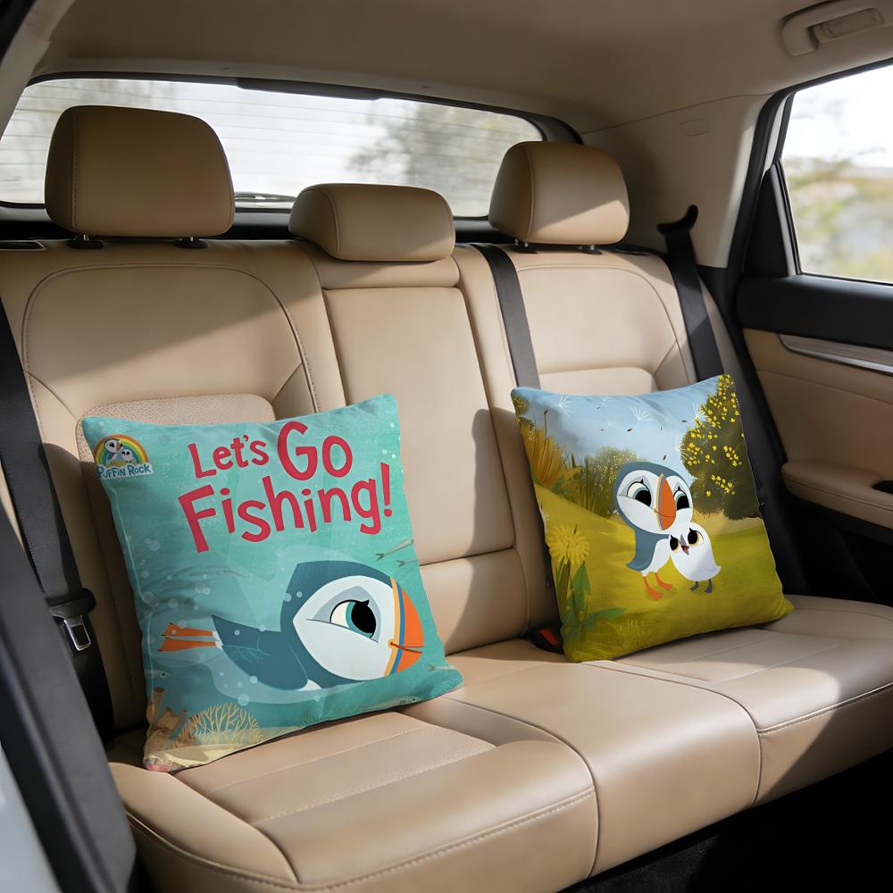 Kwaii Puffin Rock PPreschool Cushion Cover Short Plush Pillowcase for Bed Sofa Carwashable