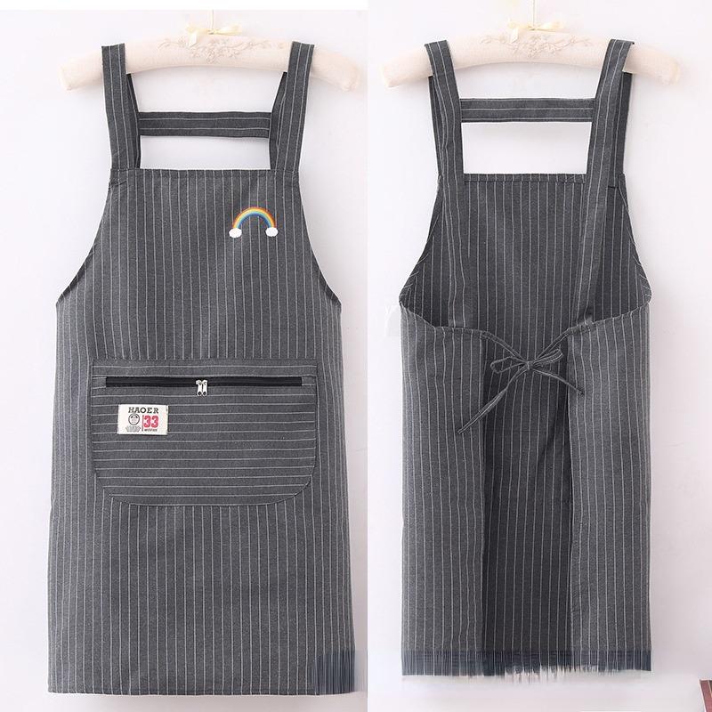 Kitchen Oil Resistant Straps Aprons  Breathable Apron Striped Zippered Cotton Apron  Women Men Dirt Resistant Work Clothes
