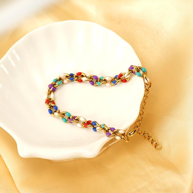 Bracelet Stainless Steel Color Epoxy Titanium Steel Handmade Chain Jewelry White Crystal Geometry