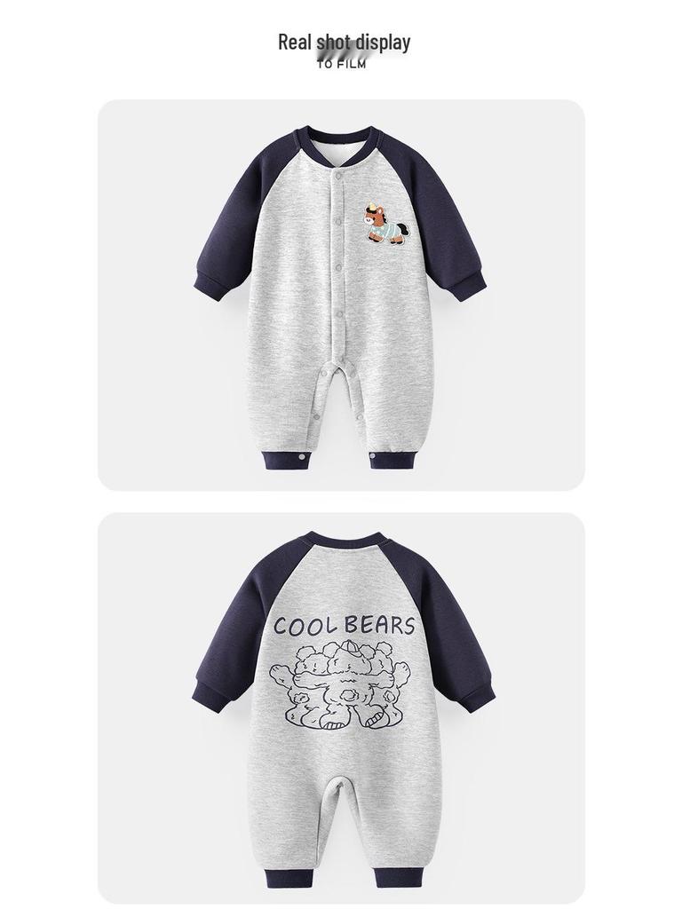 Infant Warm Velvet Jumpsuit - Autumn/Winter Long Sleeve Romper for Outdoor Play