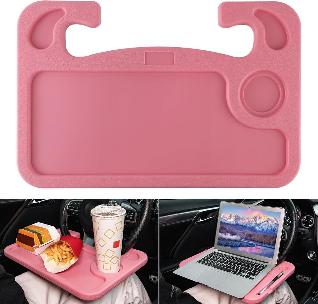 Car Steering Wheel Desk for Laptop,Multipurpose Travel Car Accessories, Car Seat Stand Trays for Eating, Steering Wheel Under Table Console(Black)
