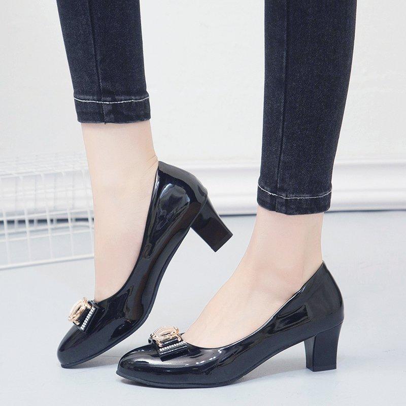 Fashion Casual Heels African Woman Shoe Soft Bottom Work Dress Professional Navy Blue Pumps Comfortable Burgundy Black Office Leather Be