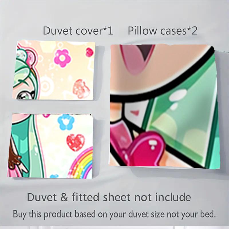 3pcs Shopkins Rainbow Heart Floral Bedding Set-Universal Three-Piece Suit for Bedroom, Guest Room, Living Room, Hotel, Festive Gift, Suitabl