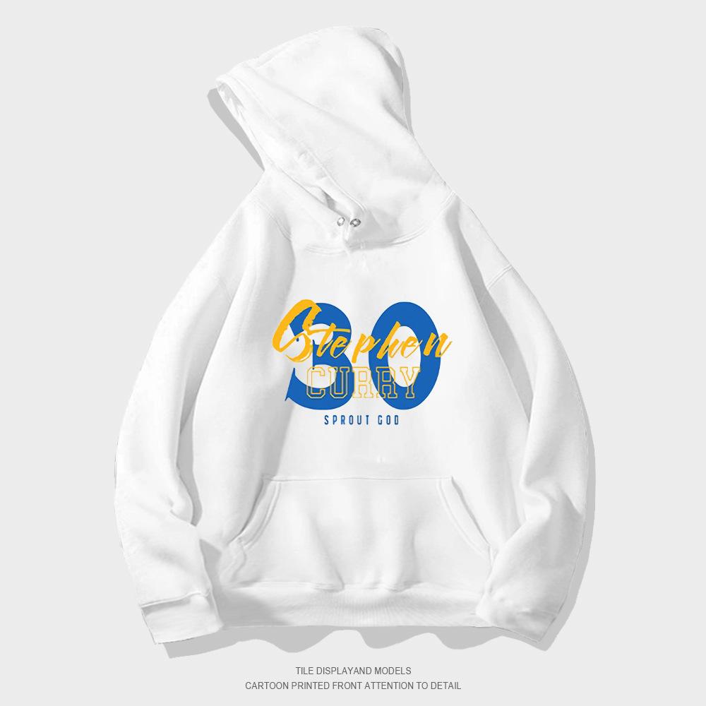 Autumn hooded sweater pullover European and American trend loose long-sleeved basketball casual printing yellow and blue No. 30 jacket