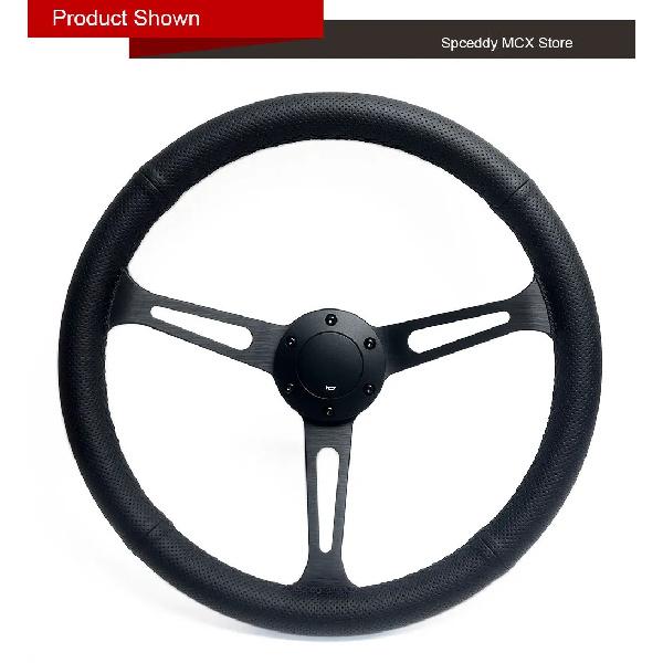 Spceddy MCX 15palcový JDM Černý Skutečná kůže Tuningový Sportovní Volant Klasický Závodní Volant Perforovaný 380mm Stříbrný