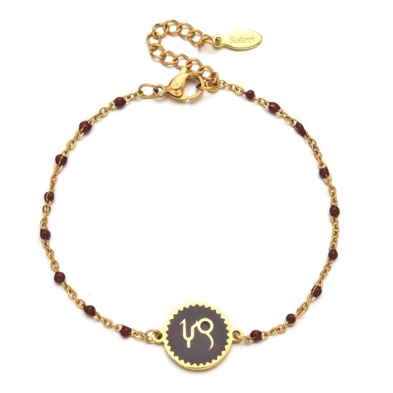Stainless Steel Chain Zodiac Sign 12 Constellation Bracelet Charm Gold Color Chain Bracelet For Women Birthday Jewelry Gifts