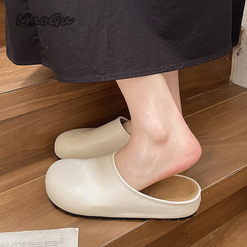 Fashion Height Increasing Thick Bottom Non-slip Women's Mules Slip on PU Leather Ladies Slides Round Toe Comfortable Slippers Size 35 39