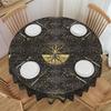 Round Golden Tree of Life On Wooden Texture Tablecloth Waterproof Oil-Proof Table Covers 70 Inch Yggdrasil Table Cloth