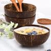 Natural Coconut Bowl Set Handmade Wooden Tableware Wood Spoon Dessert Fruit Salad Mixing Ramen Storage Bowl Kitchen Tableware