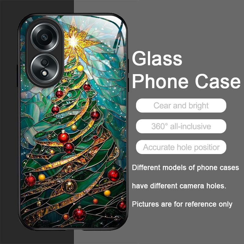 Künstlerisches Cartoon-Weihnachtsbaum-Muster Gehärtetes Glas Handyhülle für OPPO Realme 13 Pro Plus 12 11 10 C55 X7 GT Neo 2 3T Hülle
