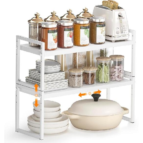 DOLALIKE Expandable kitchen Countertop Organizer, Stackable Cabinet Shelf Organizers, Space Saving Spice Rack Pantry Storage for Bathroom Office
